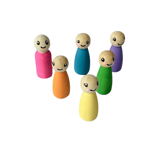 Hand-Painted Wooden Peg People