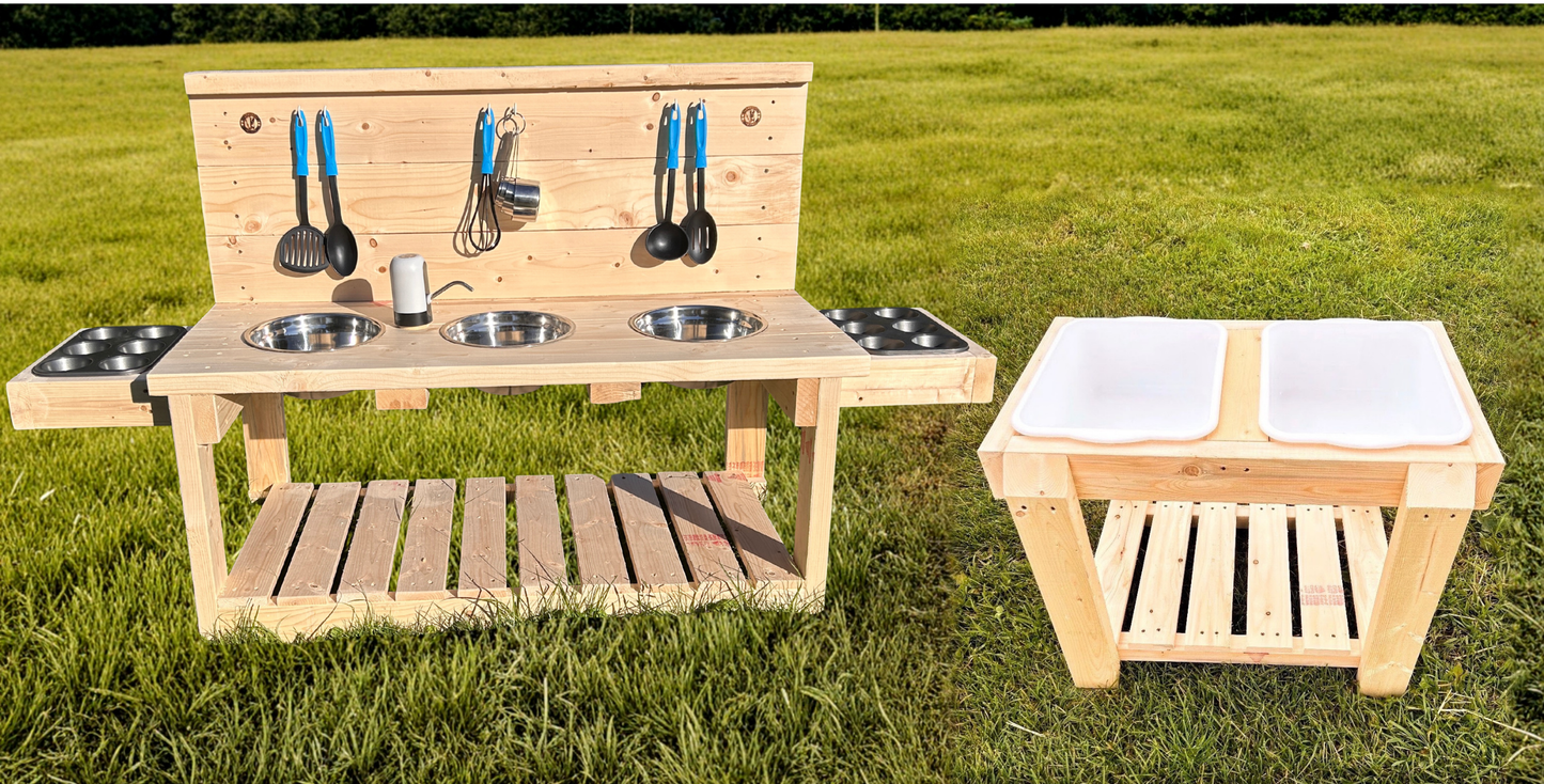 Large Ultra Deluxe Mud Kitchen + Sensory Table Bundle