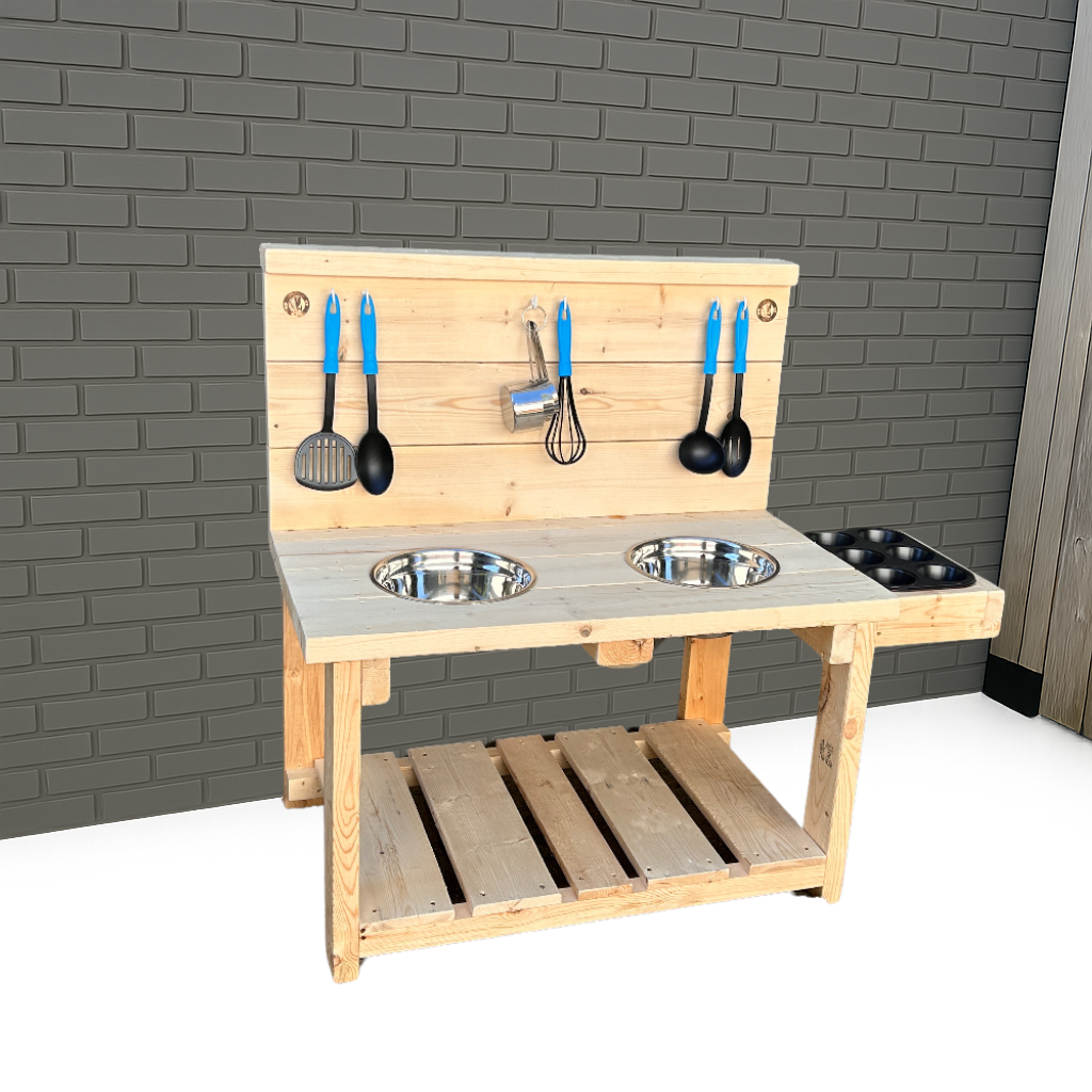 Spruce Medium Mud Kitchen with Muffin Tin Add-On