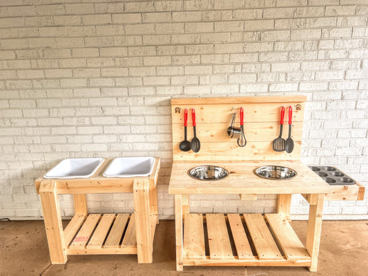Spruce Medium Mud Kitchen (Includes Muffin Tin) + Sensory Table Bundle